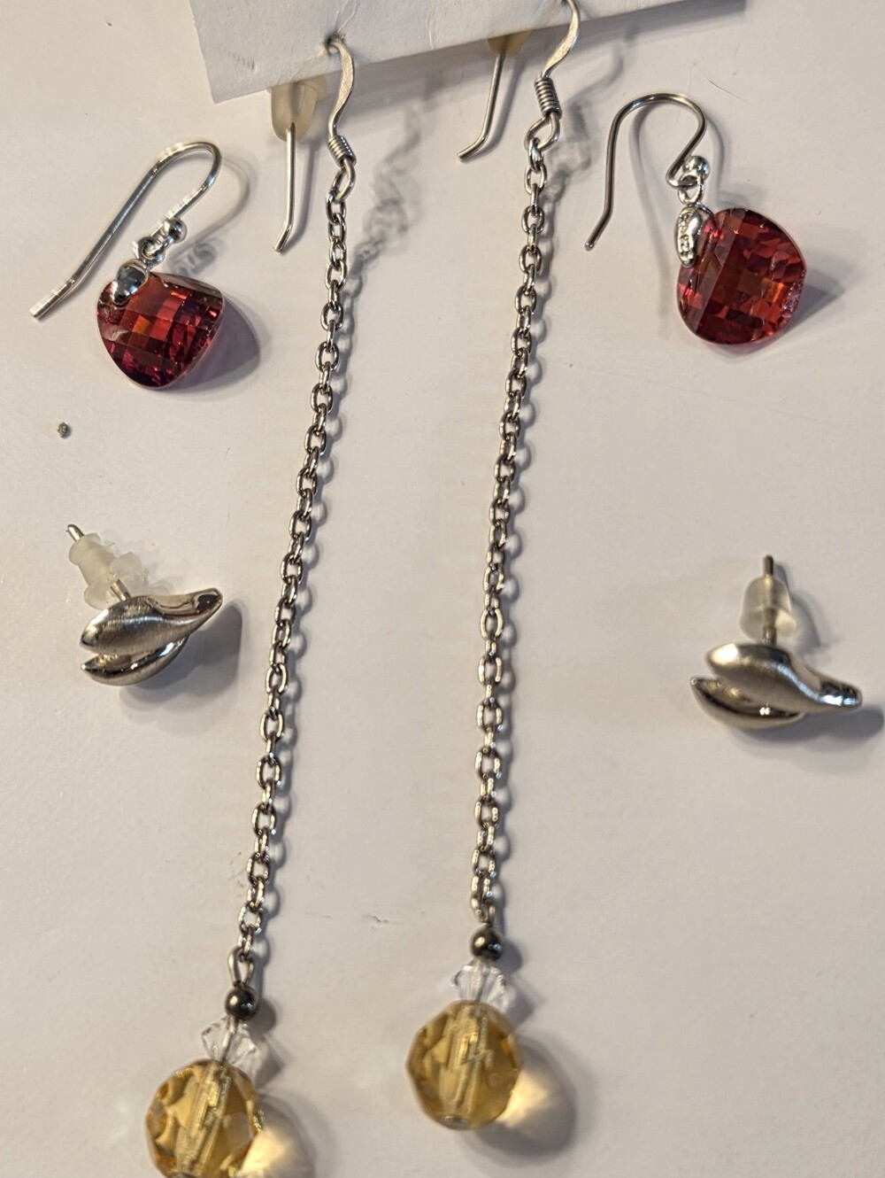 2 Steeling Silver One Stainless Steel Earings And Cristals Stones